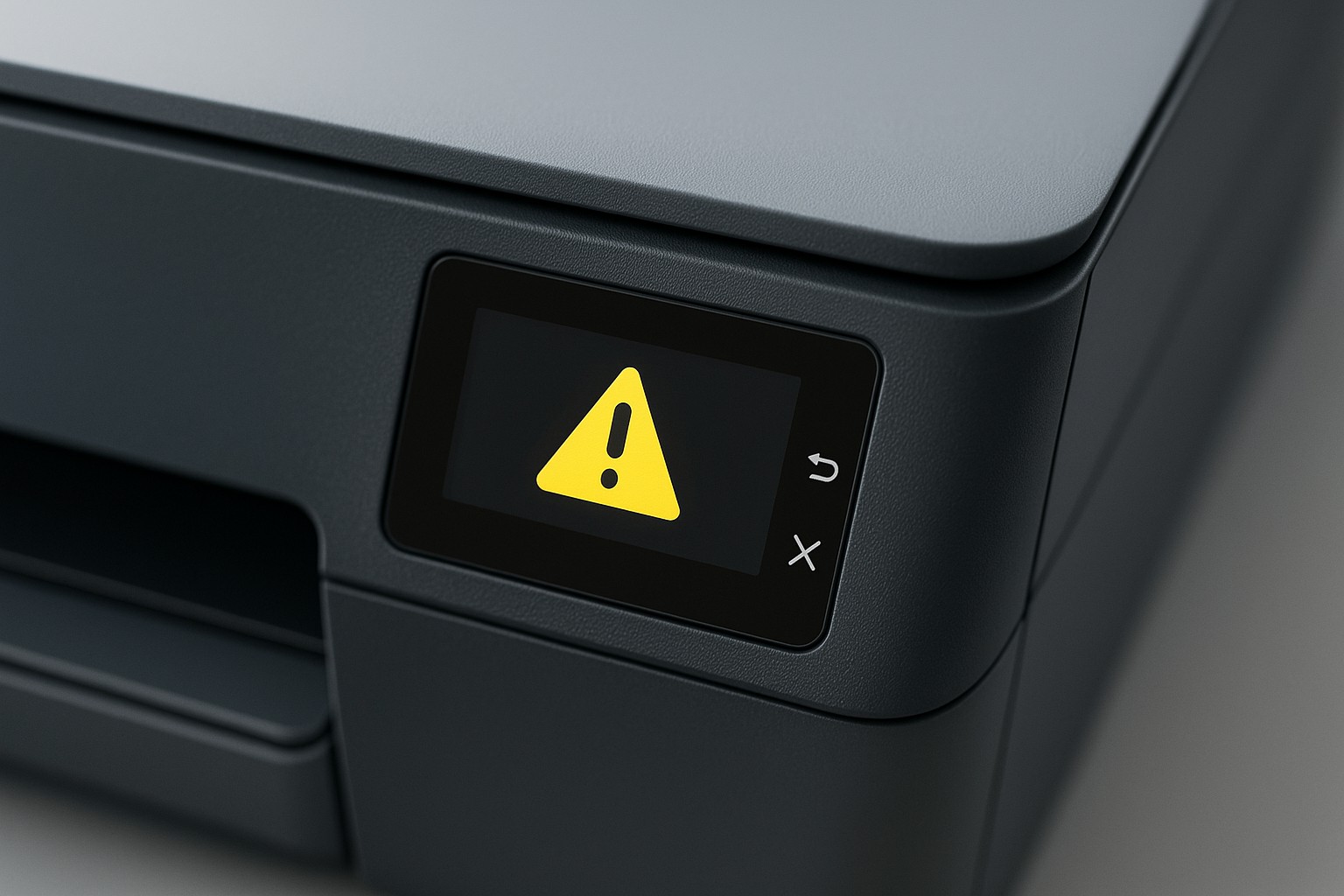 Printer display with warning icon